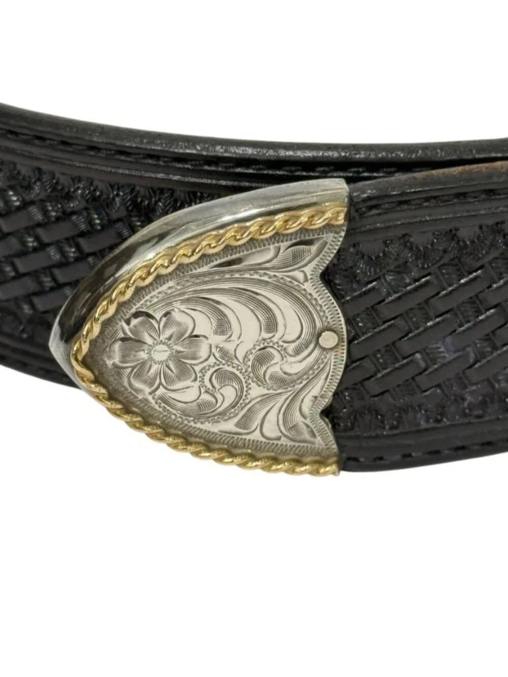 Blue Ribbon Tack Western Leather Belt Sterling Silver Overlay Buckle Tip Size 32